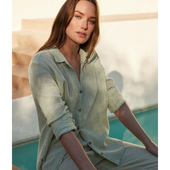 Michael Stars Women Leo Plaid Gauze Button Down Long Sleeve Shirt Sz XL - Picture 7 of 10